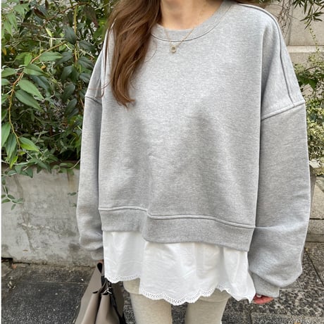 Cotton lace layered sweat(Gray)