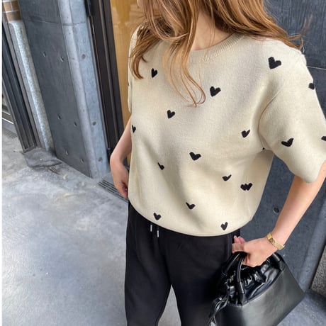 Heart knit (Beige×black)