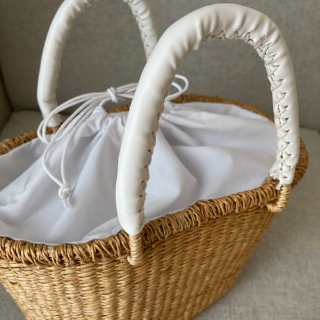Rattan leather basket bag