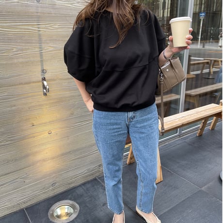 Wide balloon sweat tops(Black)