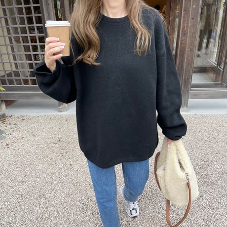 Over size wool knit(Black)