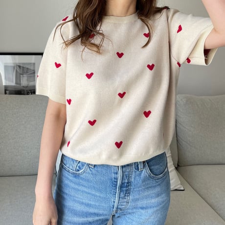 Heart knit (Ivory×red)