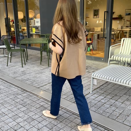 Piping knit cardigan(Camel)