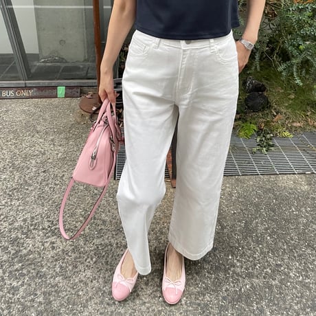 Cotton stretch ankle pants(White)