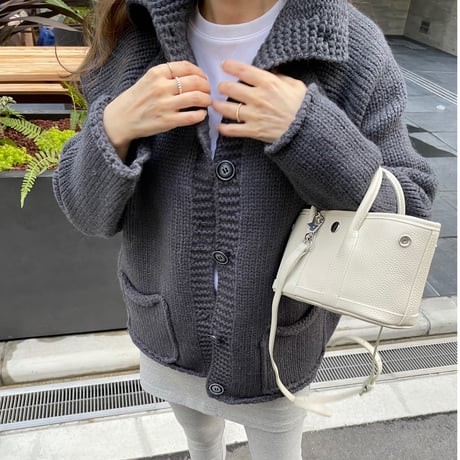 Stand collar volume cardigan(Charcoal gray)