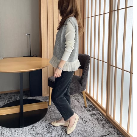 chiffon frill knit vest(Gray)