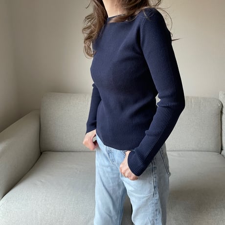 Boat neck rib knit(Navy)