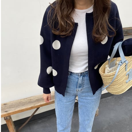 Dot cardigan(Navy)