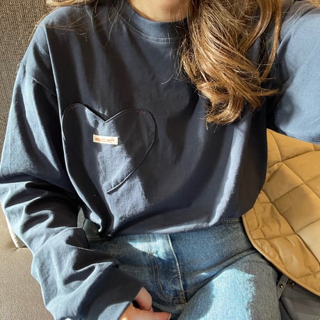 Heart pocket long t-shirts(Navy)
