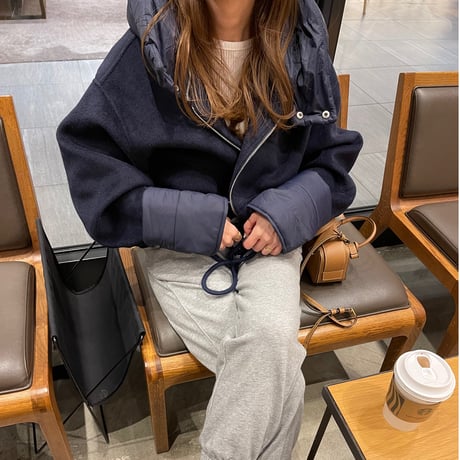 2way wool short coat (Navy)
