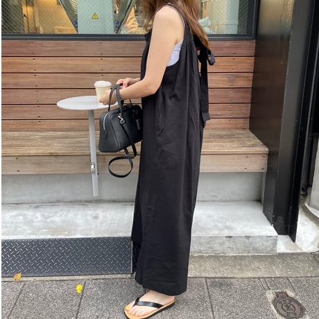 Wide pants cotton salopetto(Black)
