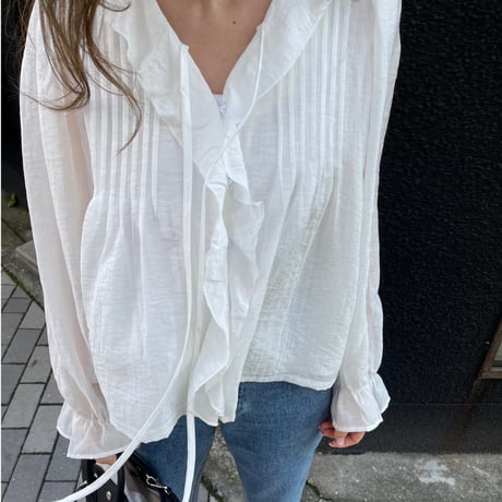 Sheer frill blouse(White)