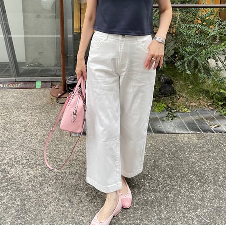 Cotton stretch ankle pants(White)