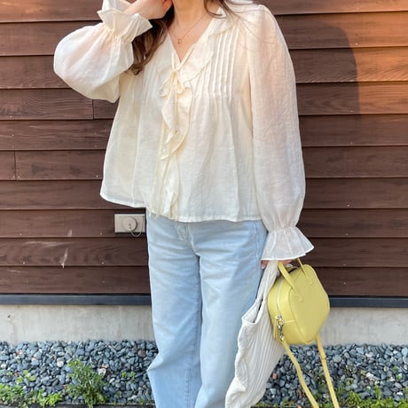 Sheer frill blouse(Ivory)