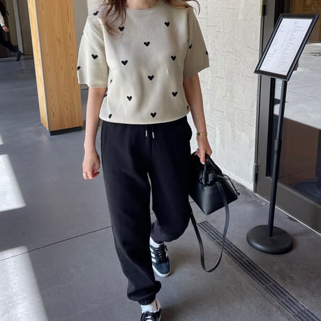 Heart knit (Beige×black)