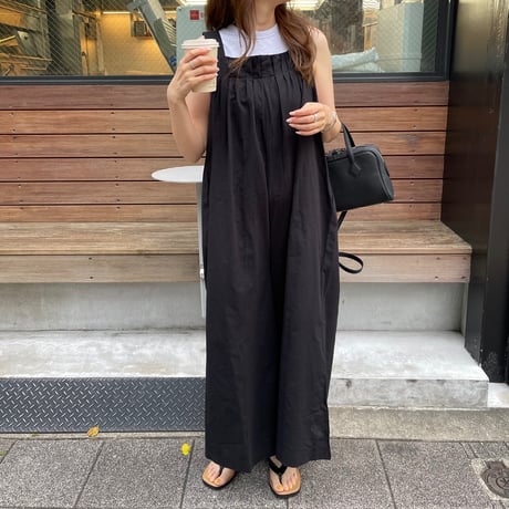 Wide pants cotton salopetto(Black)