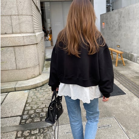 Cotton lace layered sweat(Black)