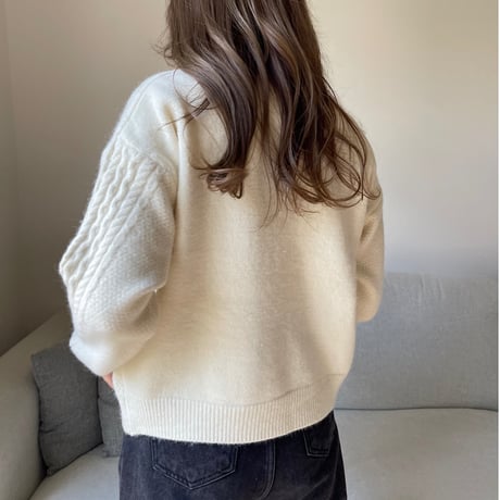 Argyle knit cardigan(Ivory)