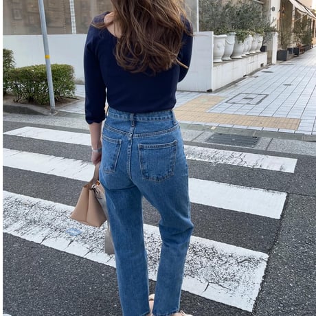 High-waist taperd denim(Blue)