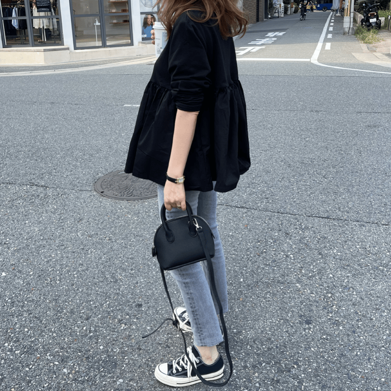 Volume flare gather tops (ブラック) | K