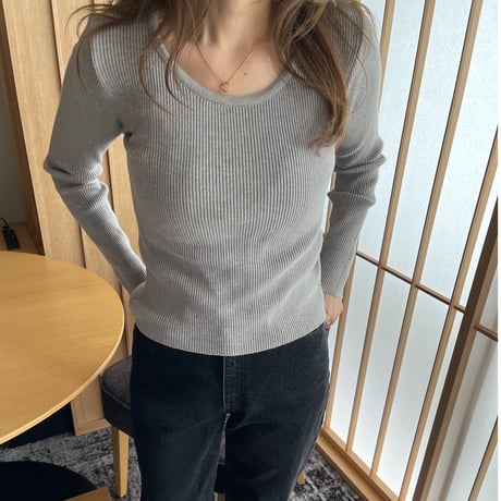 Round neck rib knit(Gray)