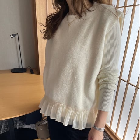 Chiffon frill knit vest (lvory)