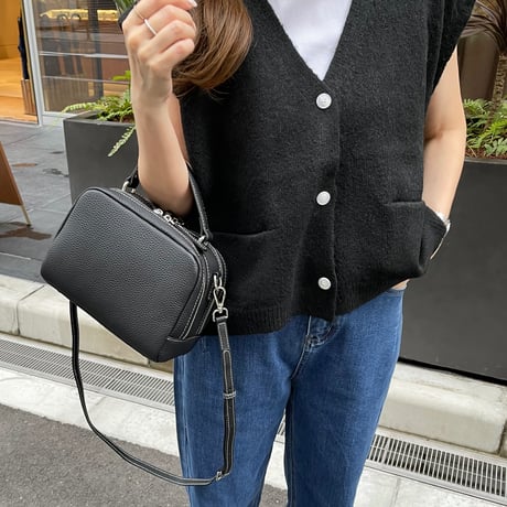 Compact leather bag(Black)