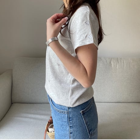 Heart basic t-shirts(Light gray)