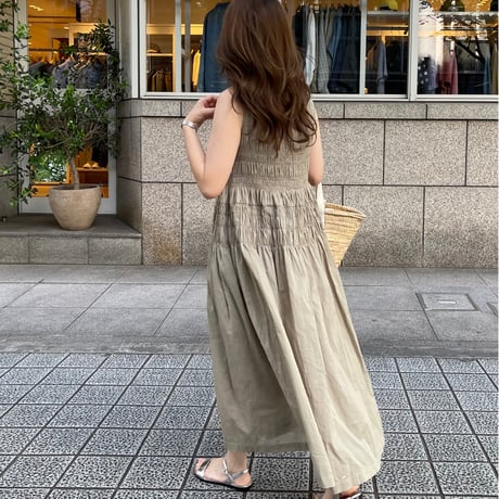 Shirring onepiece(Khaki)
