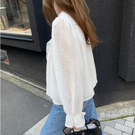 Sheer frill blouse(White)