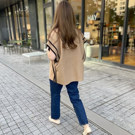 Piping knit cardigan(Camel)