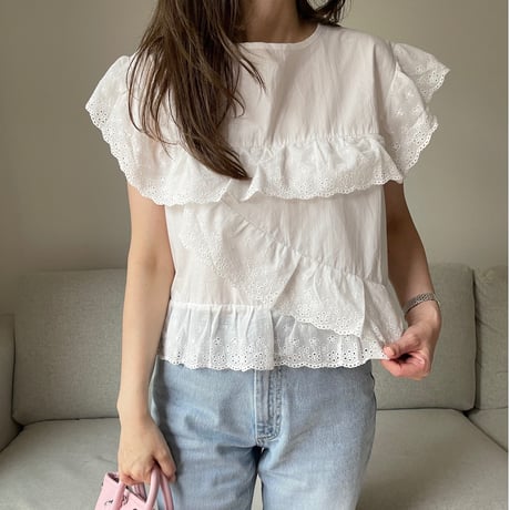 Sailor lace blouse(White)