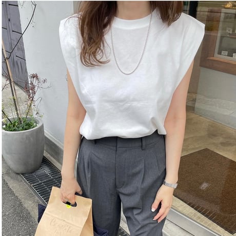 Cotton tuck sleeveless (White)