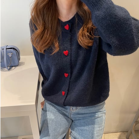 Heart button cardigan(Navy)