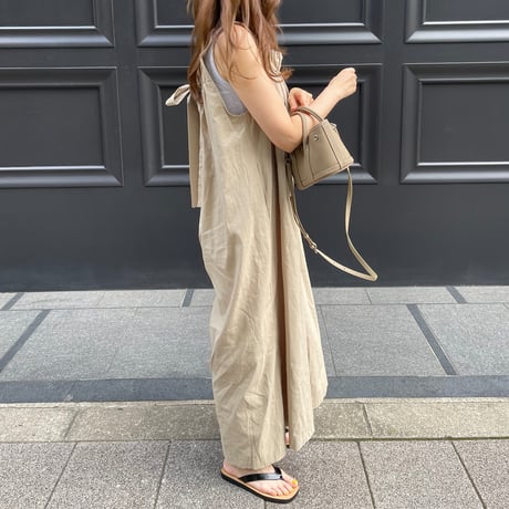 Wide pants cotton salopetto(Beige)