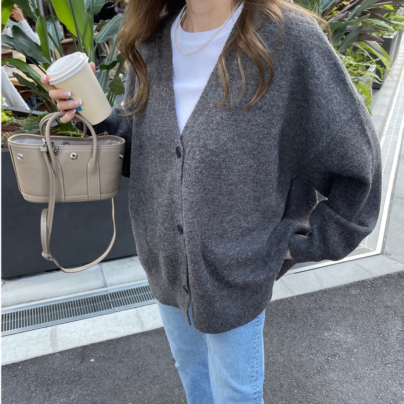 Side slit over cardigan(Charcoal gray) | K