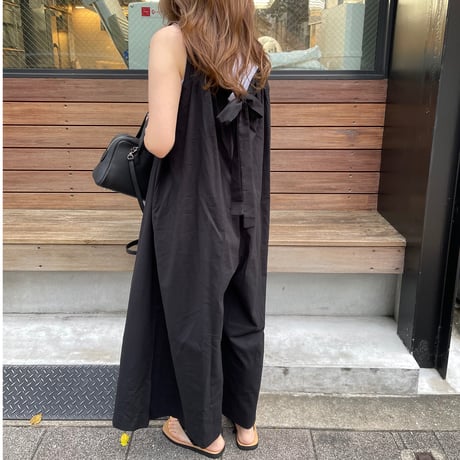 Wide pants cotton salopetto(Black)