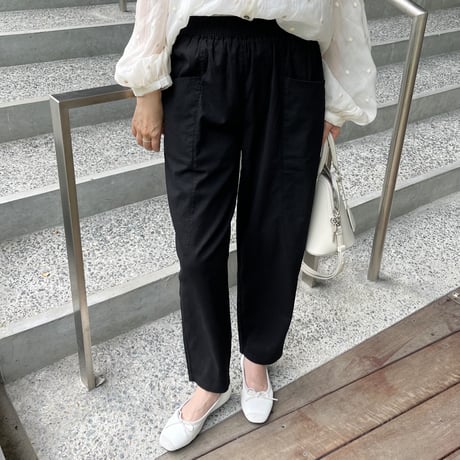 Linen taperd pants(Black)