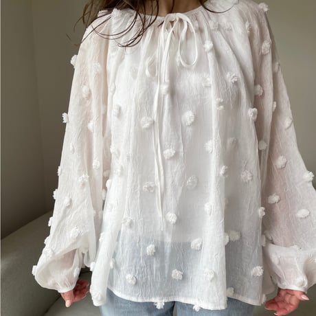 Sheer dot blouse(White)