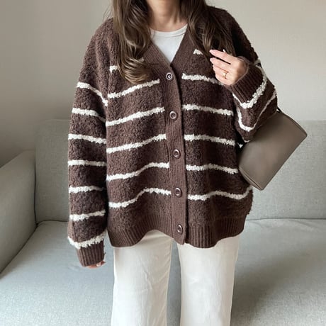 Boa wool boader cardigan(Brown)