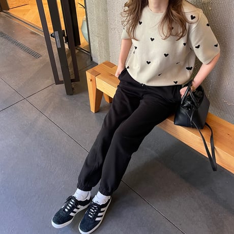 Heart knit (Beige×black)