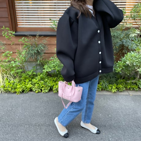 Puff sleeve sweat cardigan(Black)