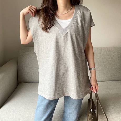 V-neck sweat vest(Gray)