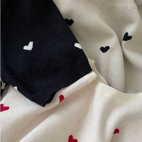 Heart knit (Ivory×red)