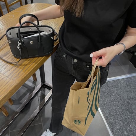 Leather mini tote bag(Black)