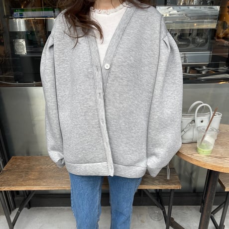 Puff sleeve sweat cardigan(Gray)