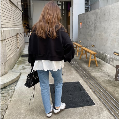 Cotton lace layered sweat(Black)