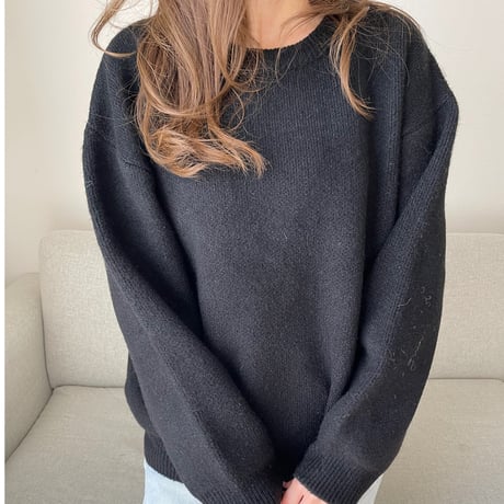 Wool blend crew neck knit(Black)