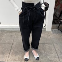 Ribbon high-waist rollup denim(Black)