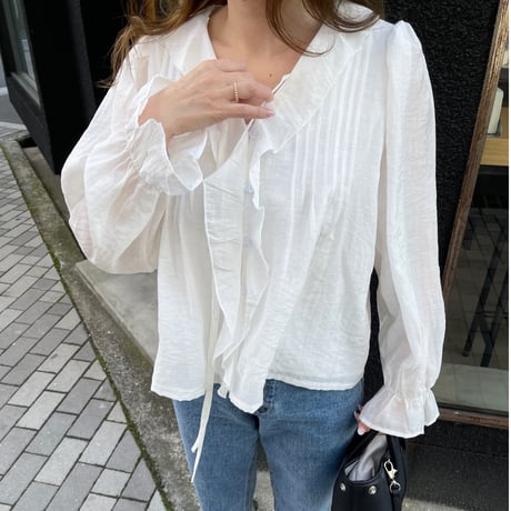 Sheer frill blouse(White)